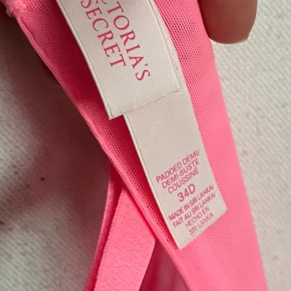 Victorias Secret • Bright Pink Lace Rhinestone Padded Demi Bra